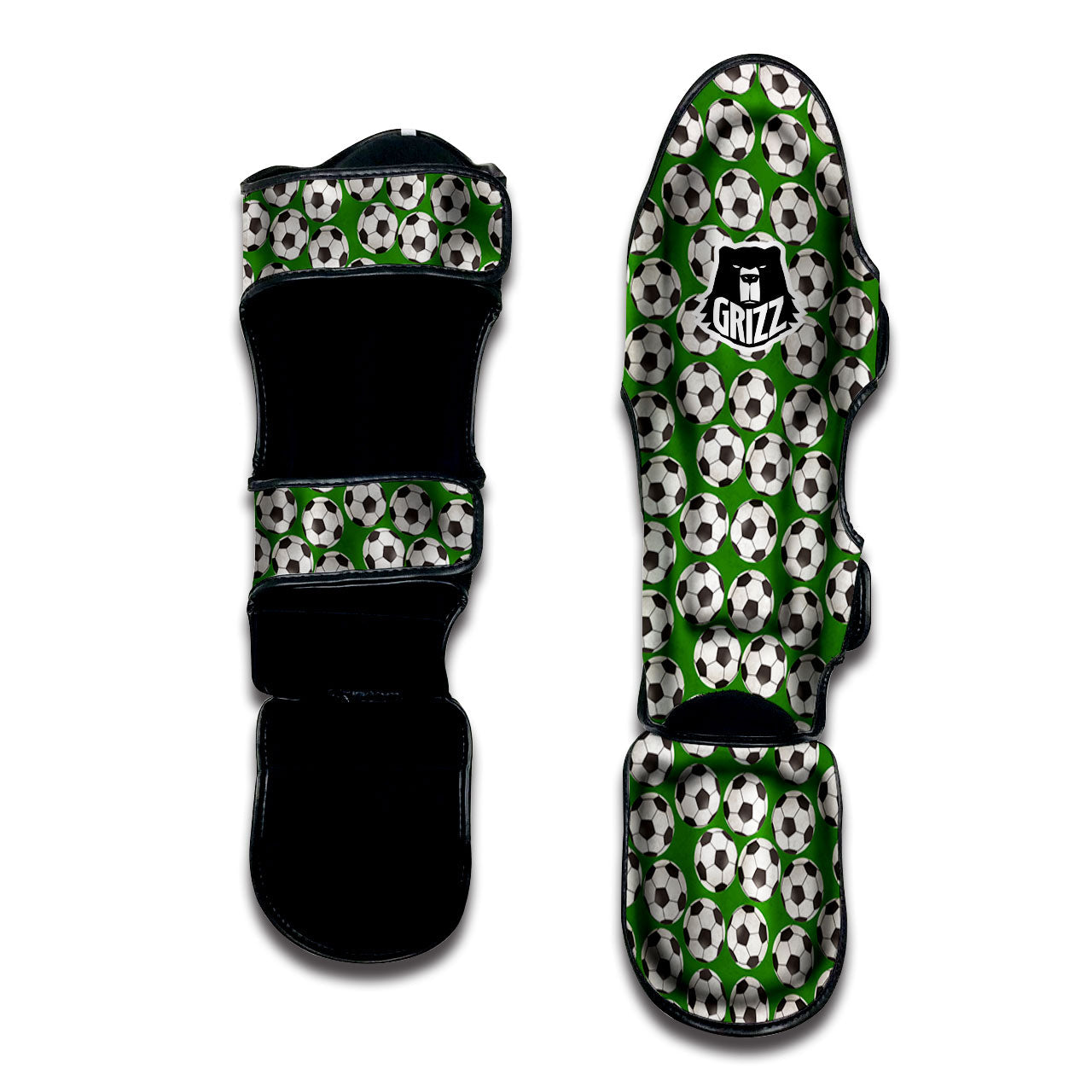 Soccer Ball Green Print Pattern Muay Thai Shin Guards-grizzshop