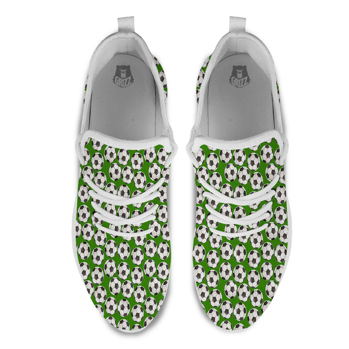 Soccer Ball Green Print Pattern White Athletic Shoes-grizzshop