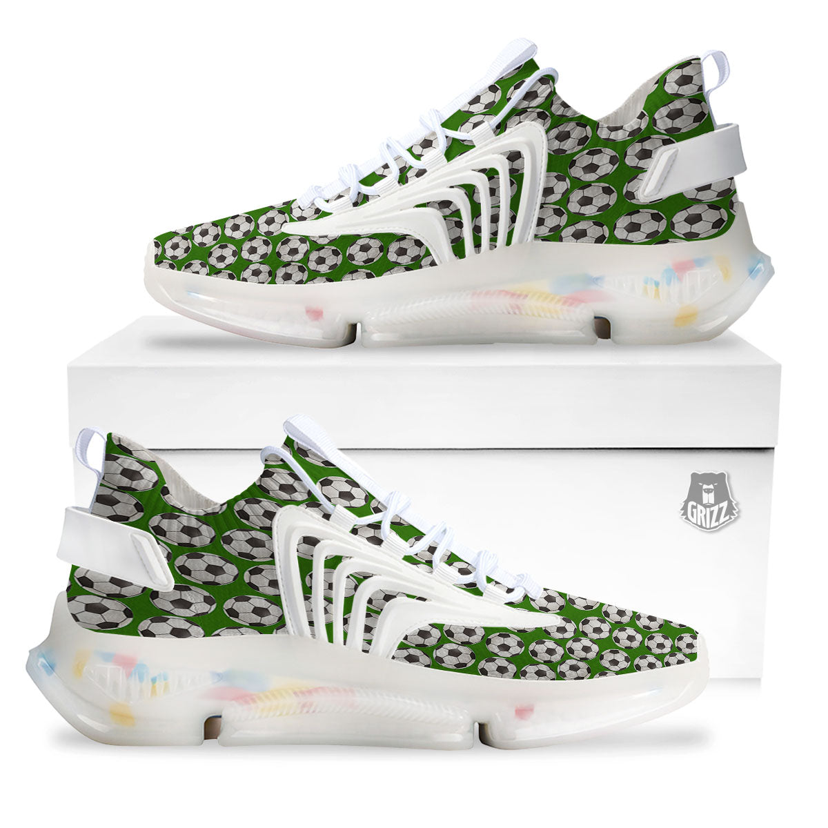 Soccer Ball Green Print Pattern White Gym Shoes-grizzshop