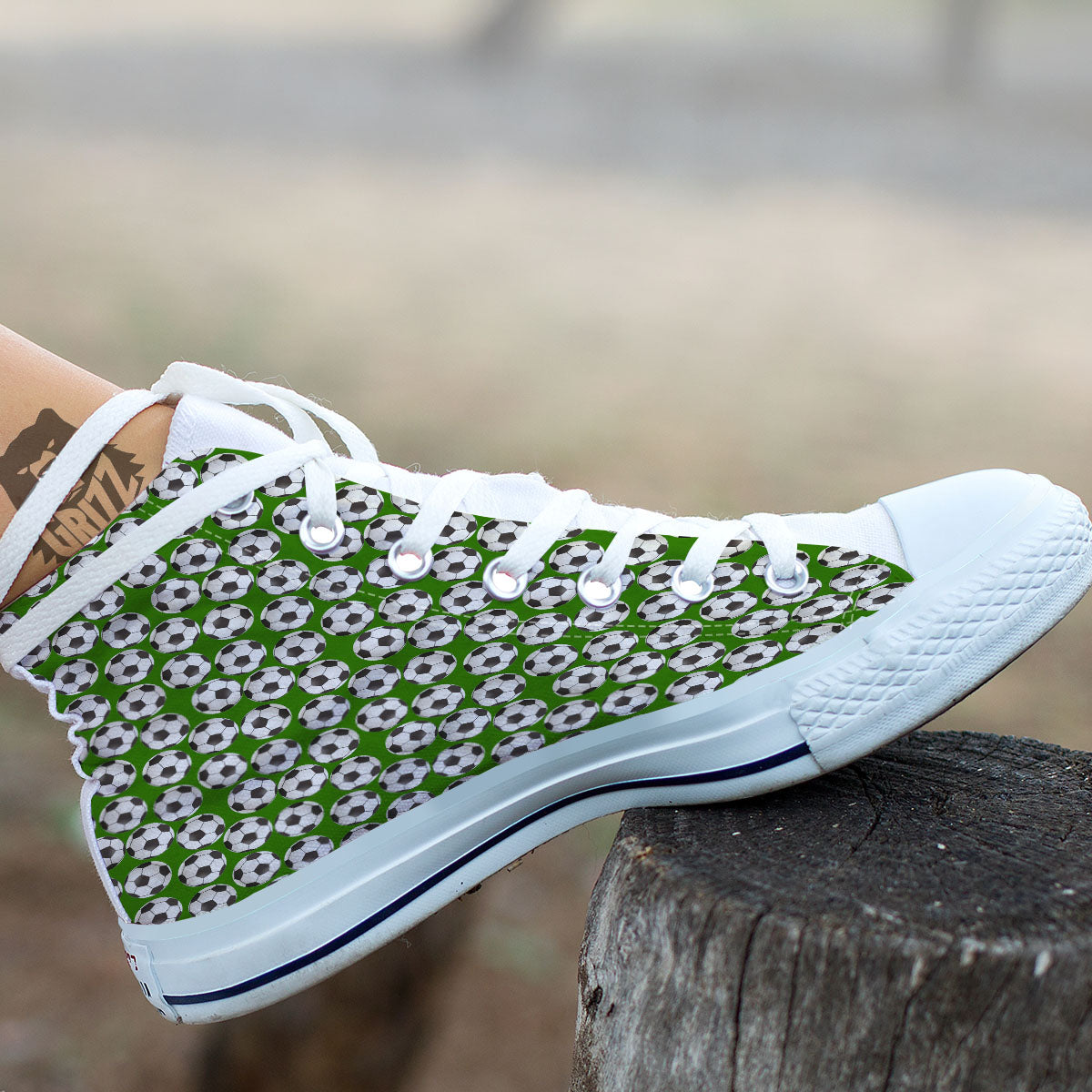 Soccer Ball Green Print Pattern White High Top Shoes-grizzshop