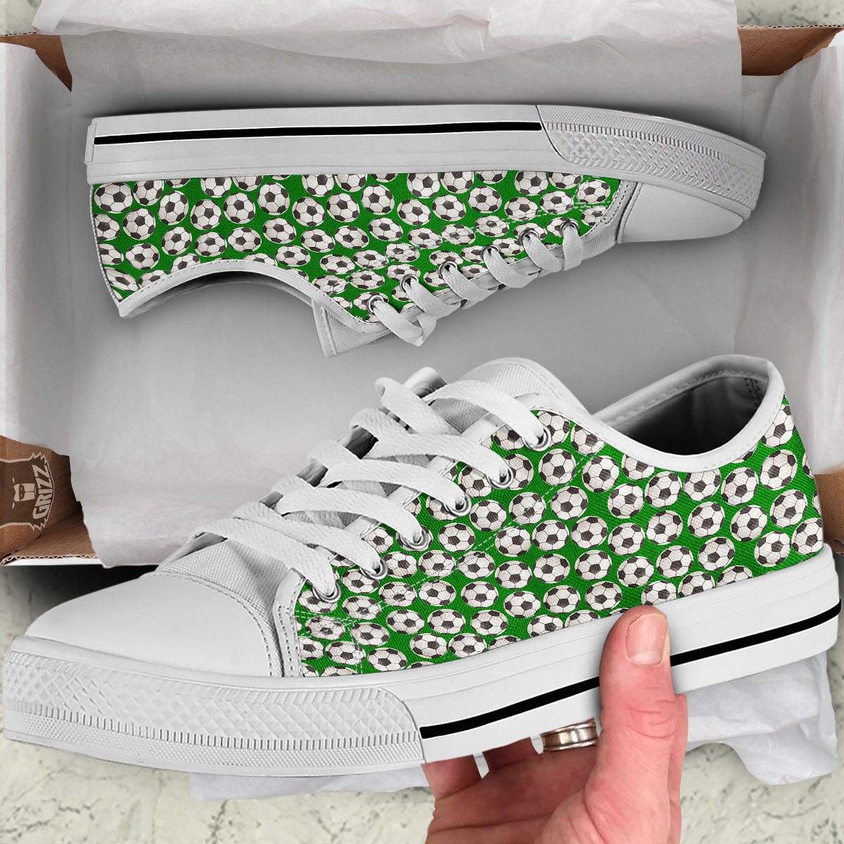 Soccer Ball Green Print Pattern White Low Top Shoes-grizzshop