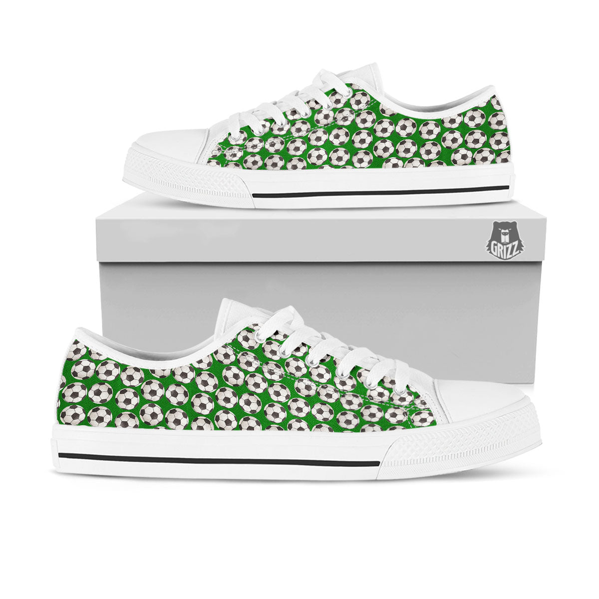 Soccer Ball Green Print Pattern White Low Top Shoes-grizzshop