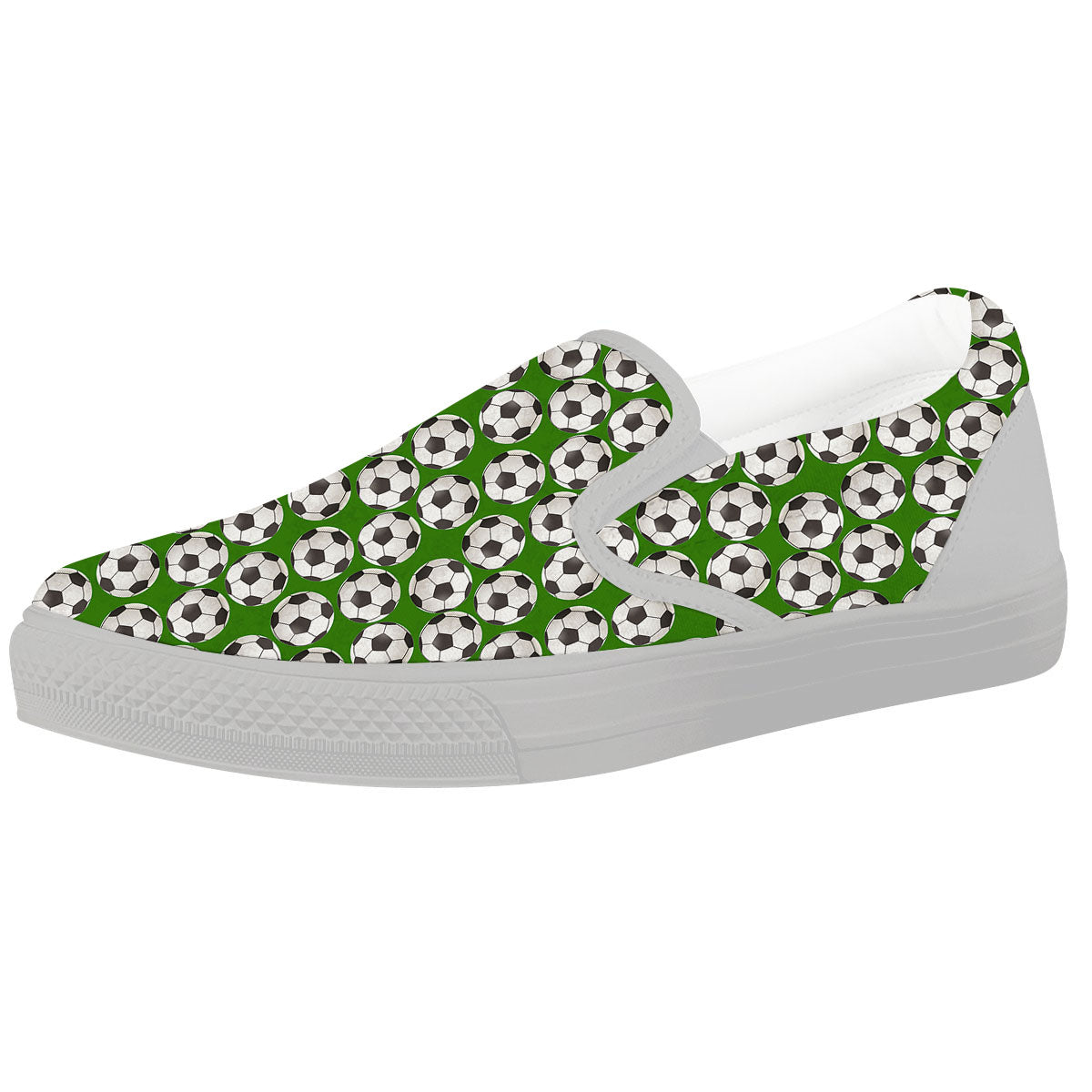 Soccer Ball Green Print Pattern White Slip On Shoes-grizzshop