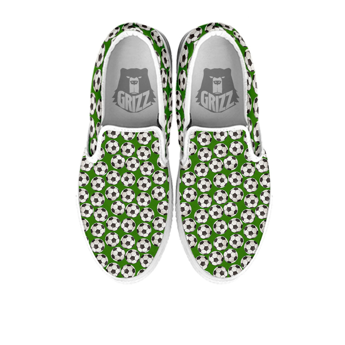 Soccer Ball Green Print Pattern White Slip On Shoes-grizzshop