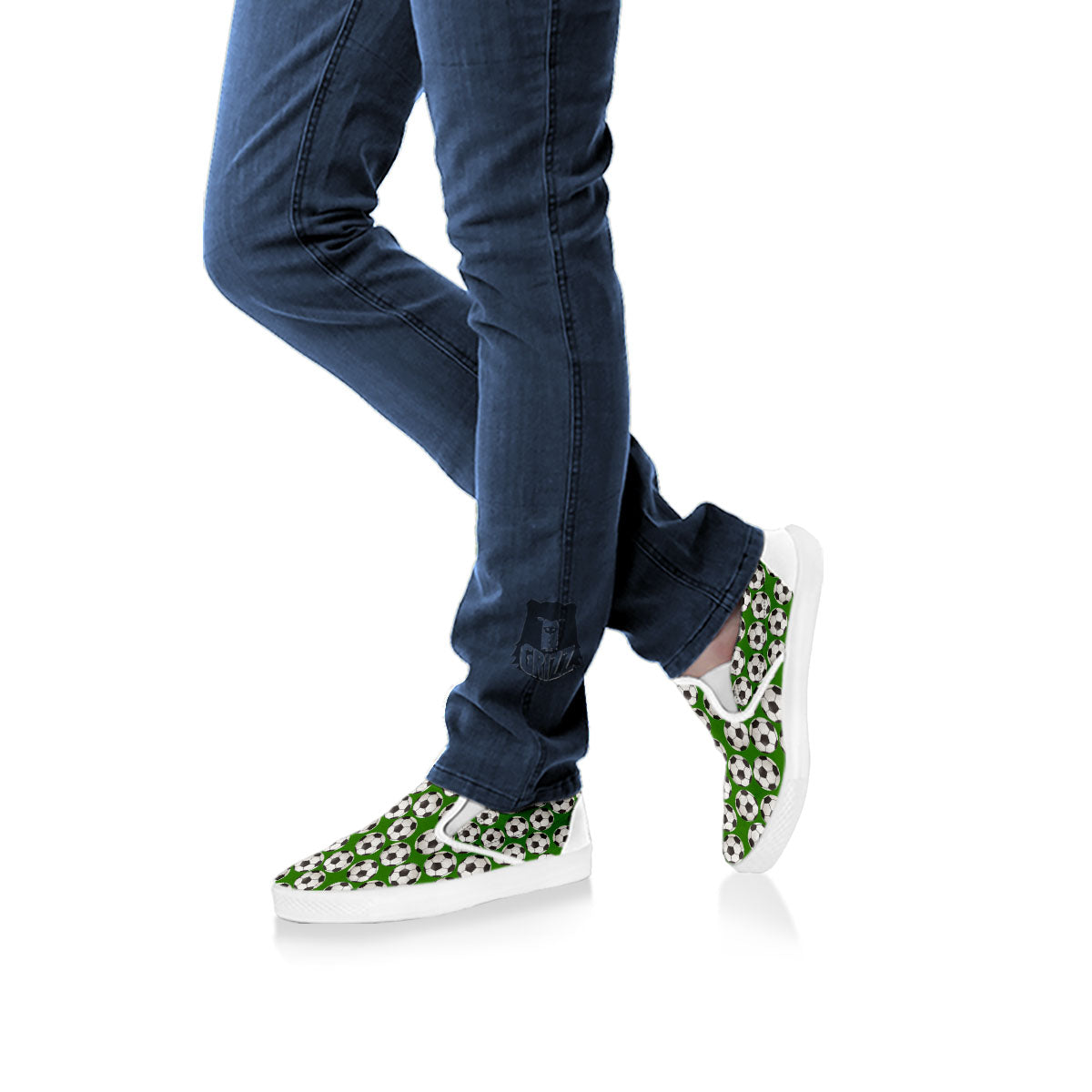Soccer Ball Green Print Pattern White Slip On Shoes-grizzshop