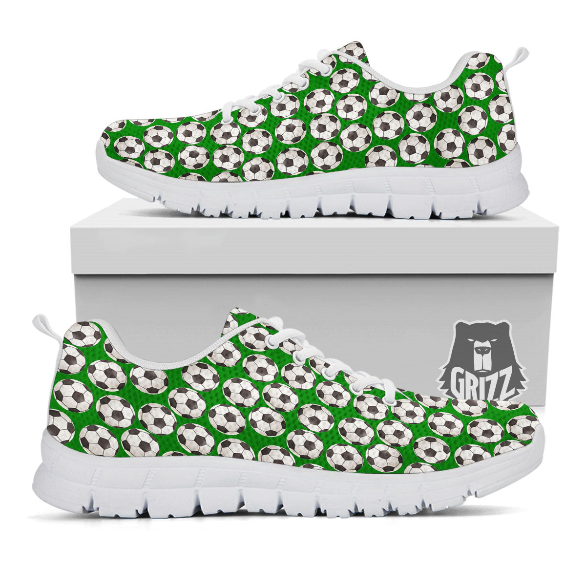 Soccer Ball Green Print Pattern White Sneaker-grizzshop
