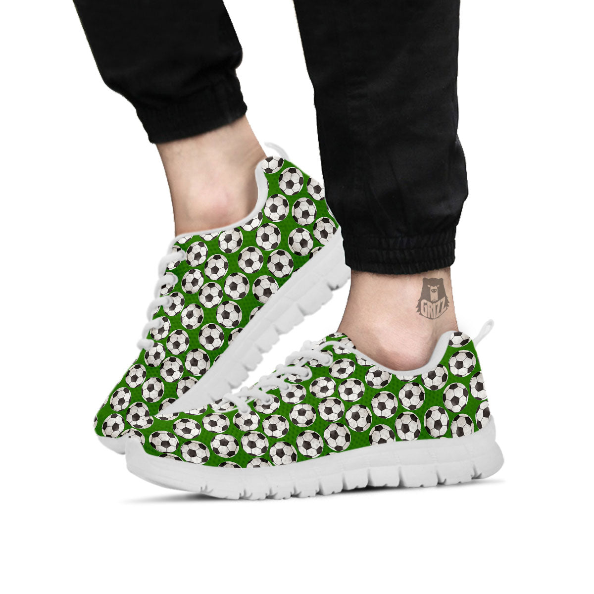 Soccer Ball Green Print Pattern White Sneaker-grizzshop