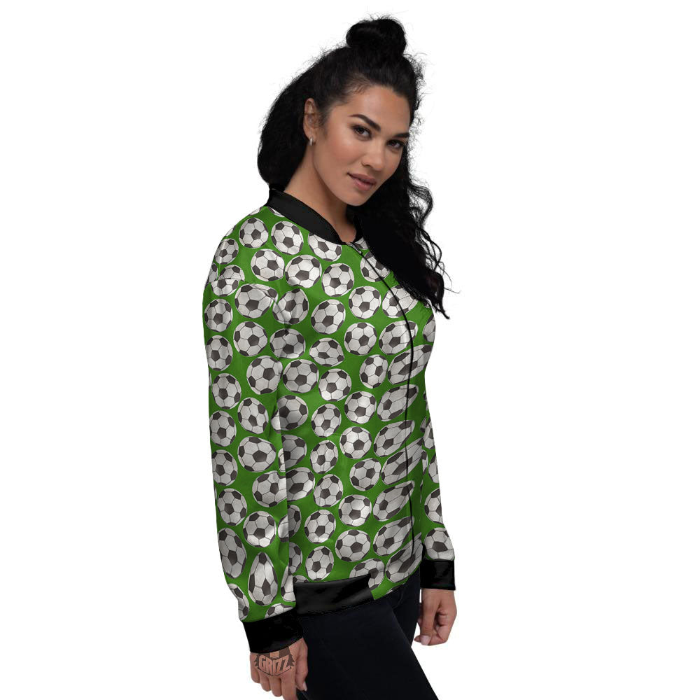Soccer Ball Green Print Pattern Women's Bomber Jacket-grizzshop