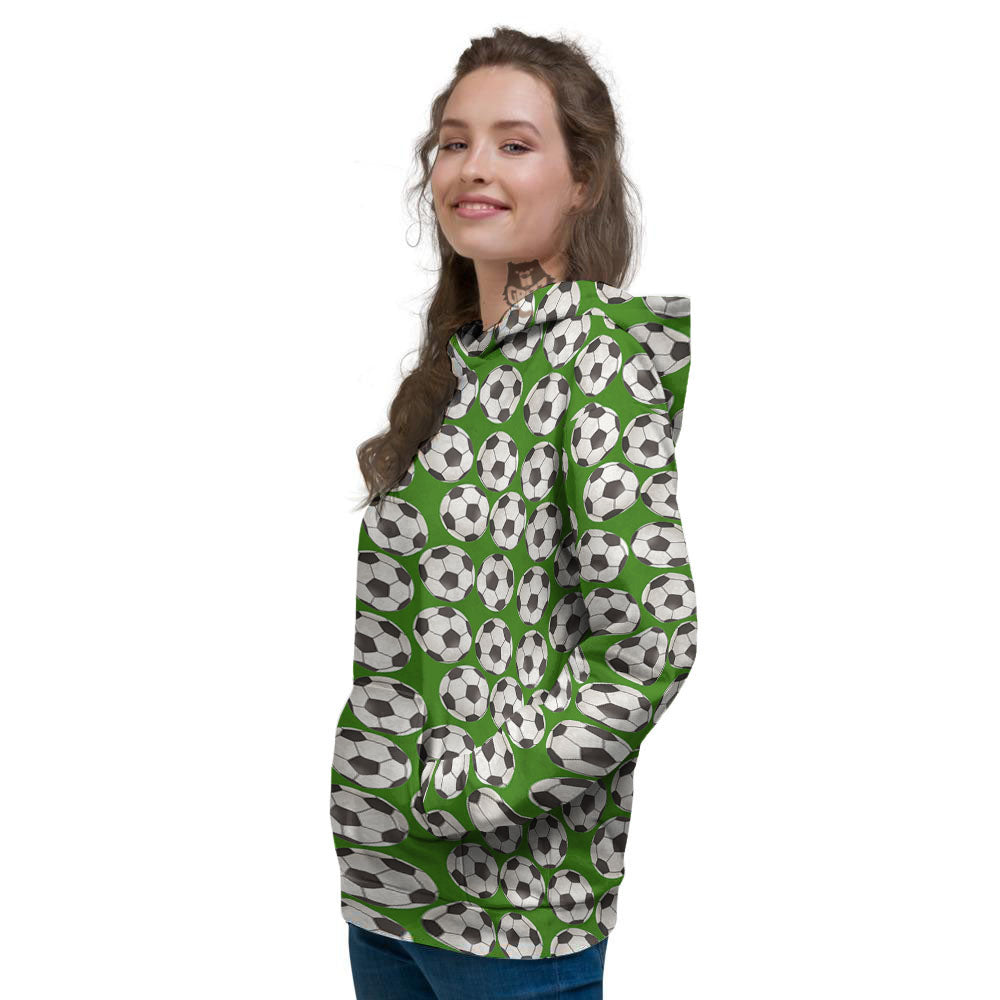 Soccer Ball Green Print Pattern Women's Hoodie-grizzshop