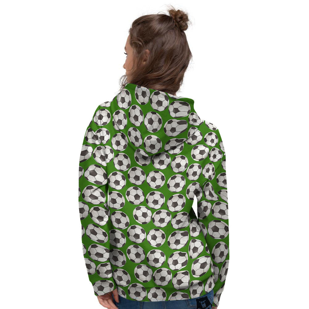 Soccer Ball Green Print Pattern Women's Hoodie-grizzshop
