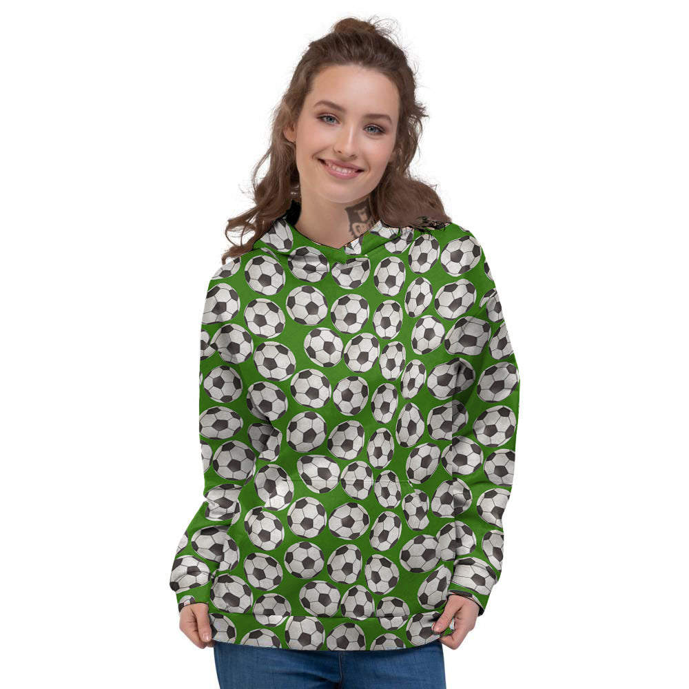 Soccer Ball Green Print Pattern Women's Hoodie-grizzshop
