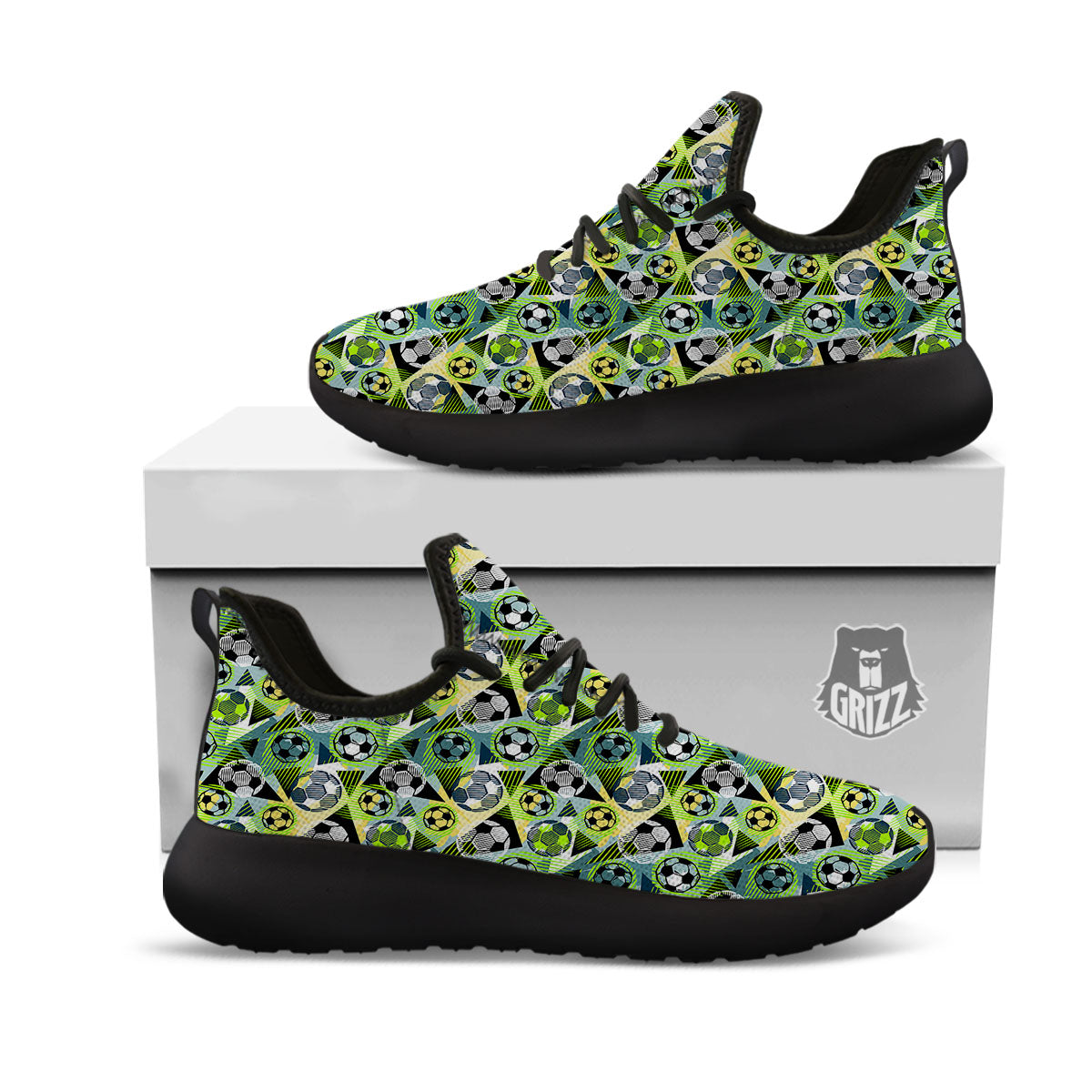 Soccer Ball Grunge Print Pattern Black Athletic Shoes-grizzshop