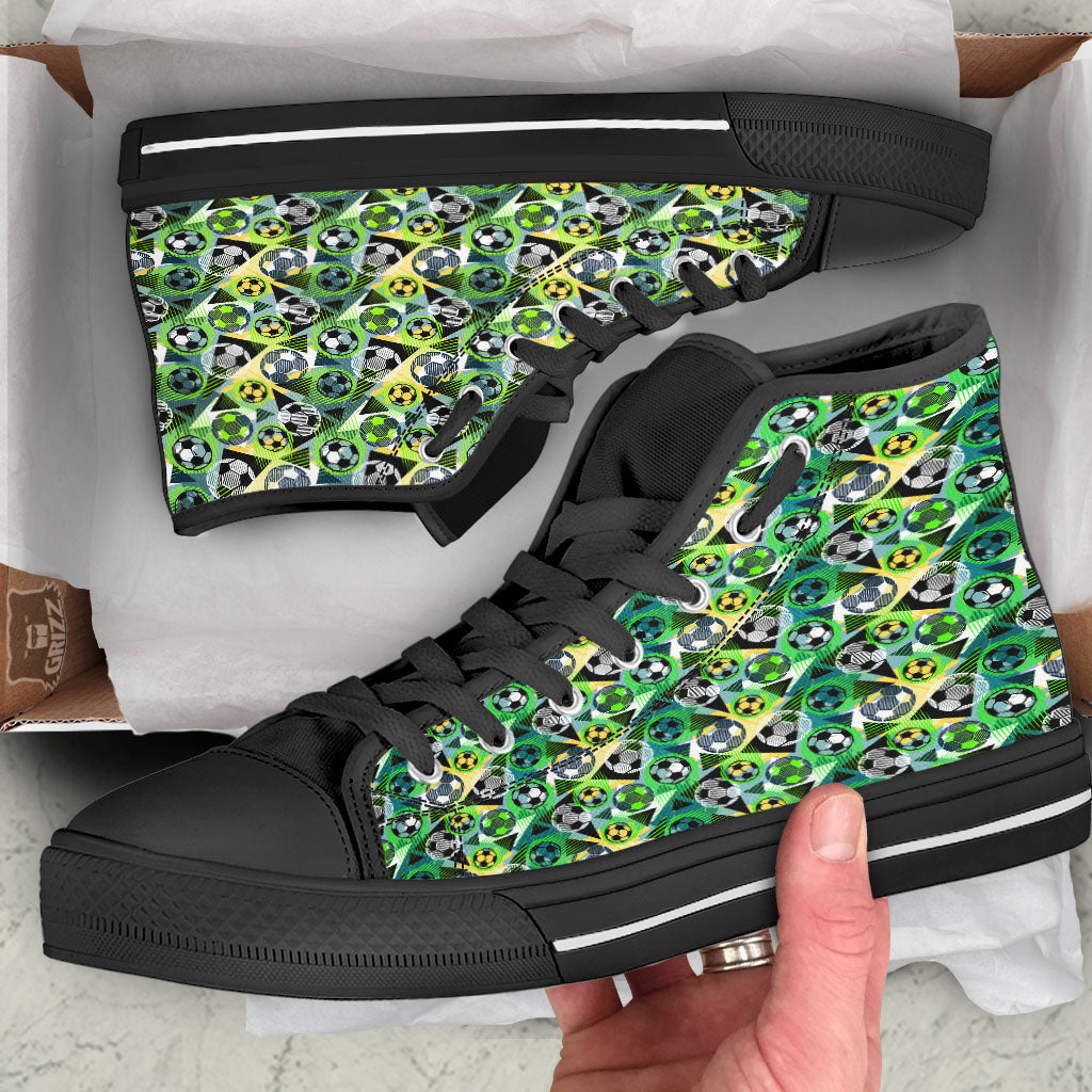 Soccer Ball Grunge Print Pattern Black High Top Shoes-grizzshop