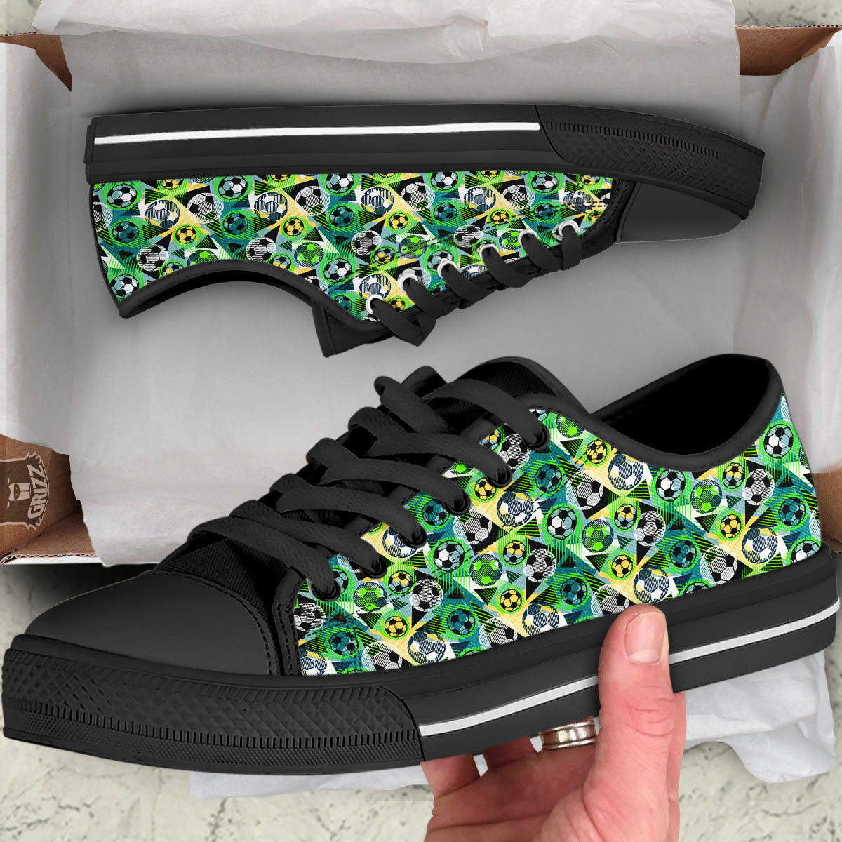Soccer Ball Grunge Print Pattern Black Low Top Shoes-grizzshop
