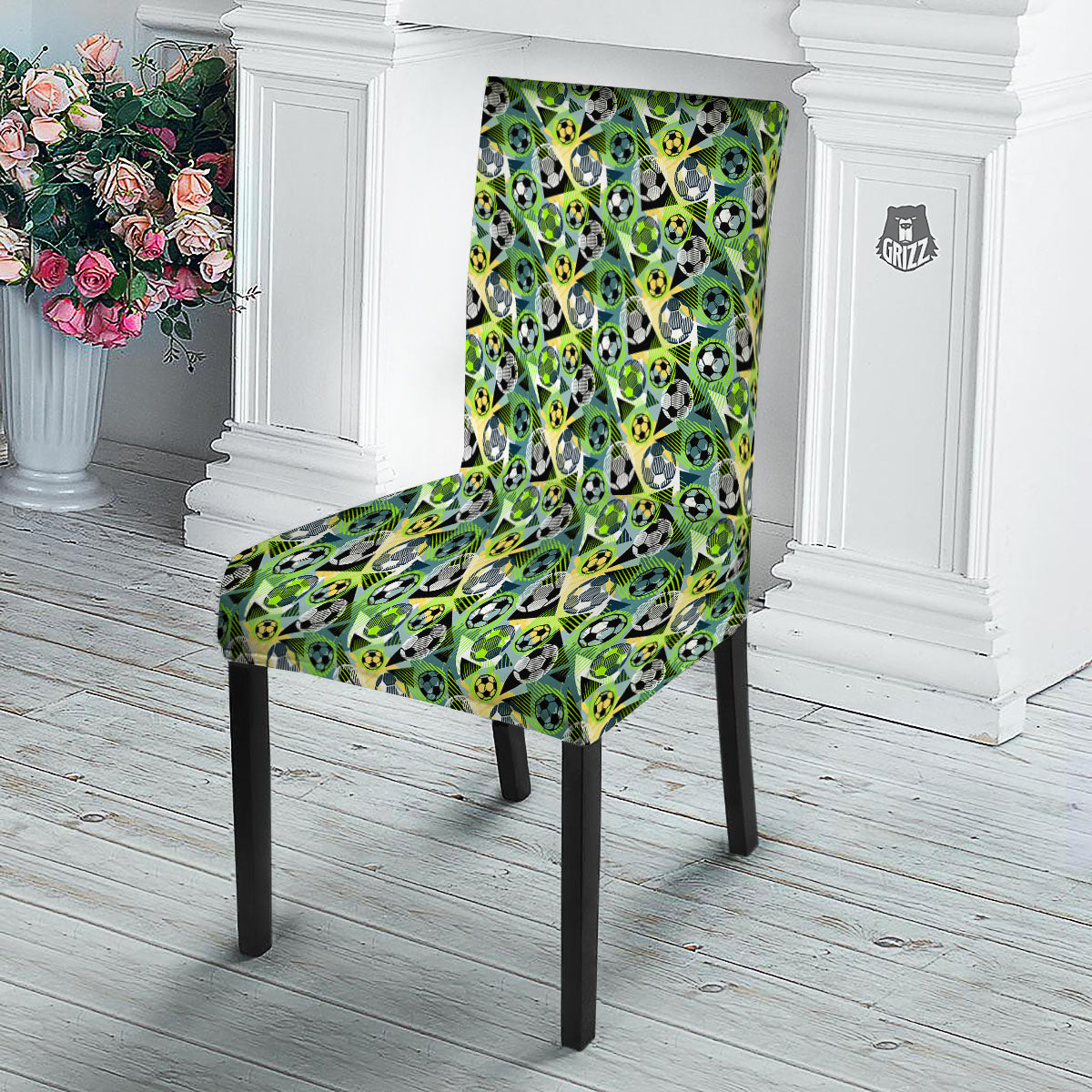 Soccer Ball Grunge Print Pattern Dining Chair Slipcover-grizzshop