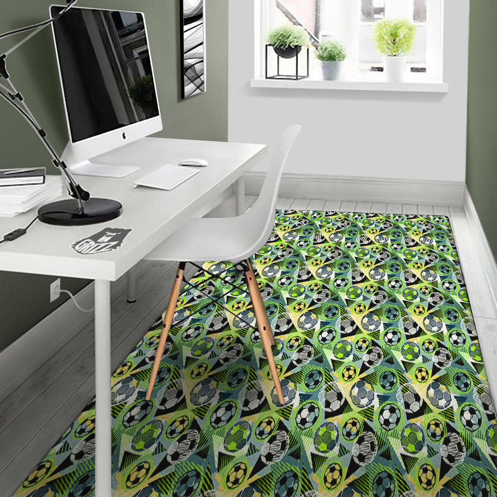 Soccer Ball Grunge Print Pattern Floor Mat-grizzshop