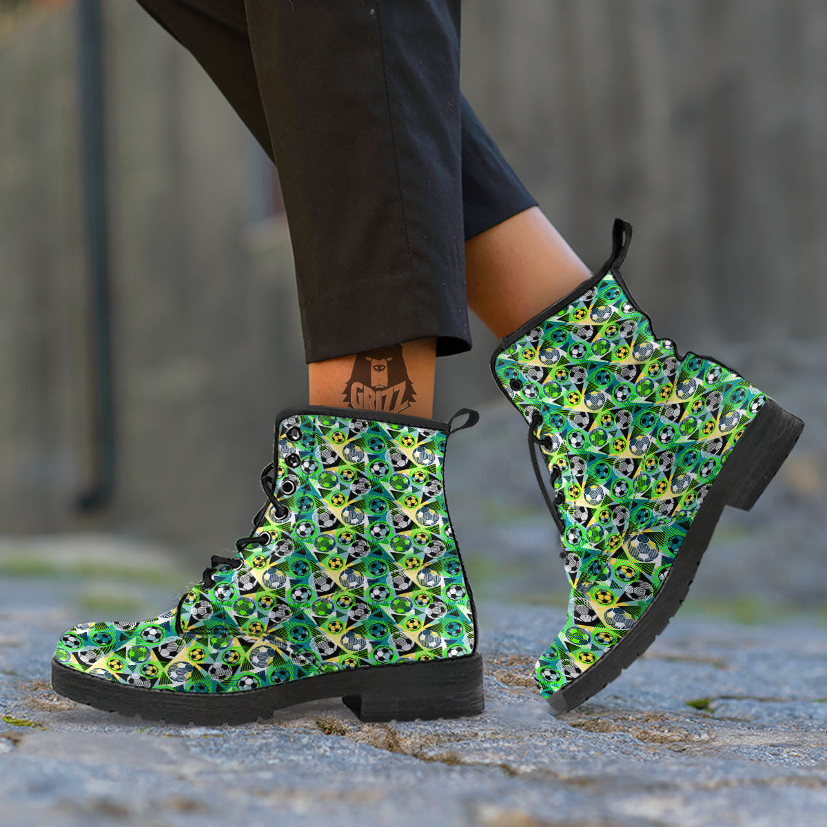 Soccer Ball Grunge Print Pattern Leather Boots-grizzshop