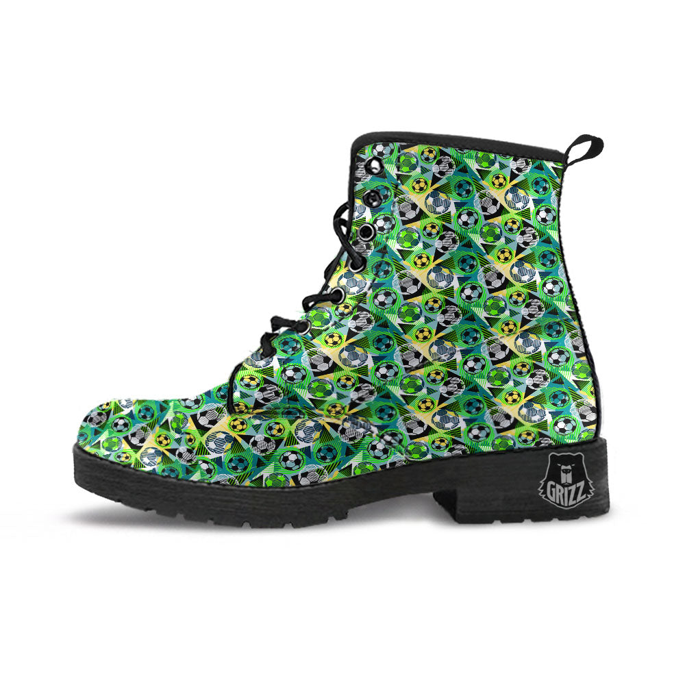 Soccer Ball Grunge Print Pattern Leather Boots-grizzshop