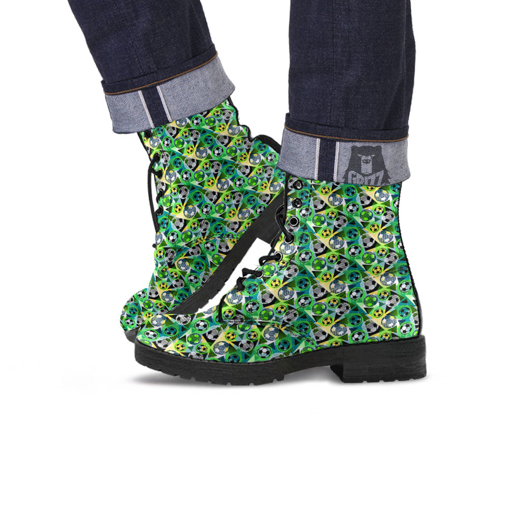 Soccer Ball Grunge Print Pattern Leather Boots-grizzshop