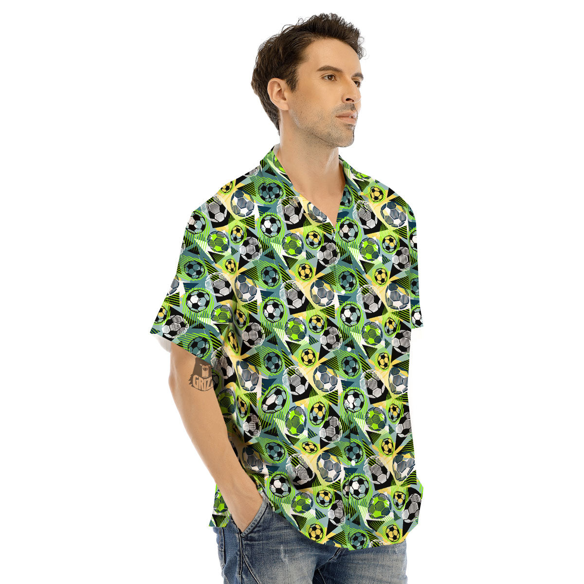 Soccer Ball Grunge Print Pattern Men's Hawaiian Shirt-grizzshop