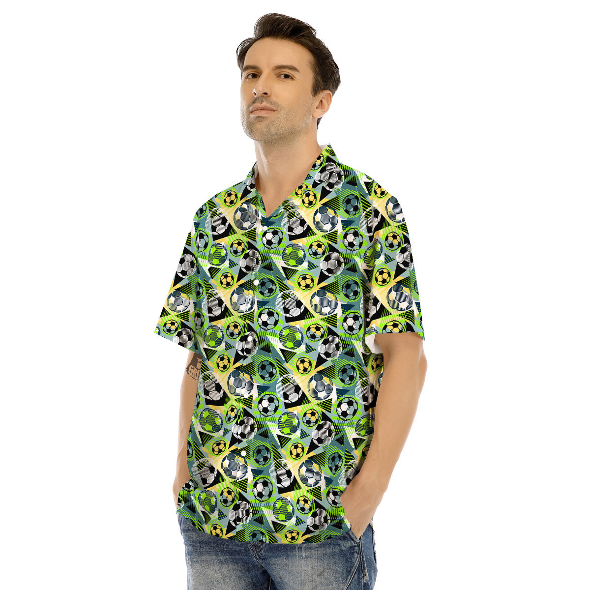 Soccer Ball Grunge Print Pattern Men's Hawaiian Shirt-grizzshop