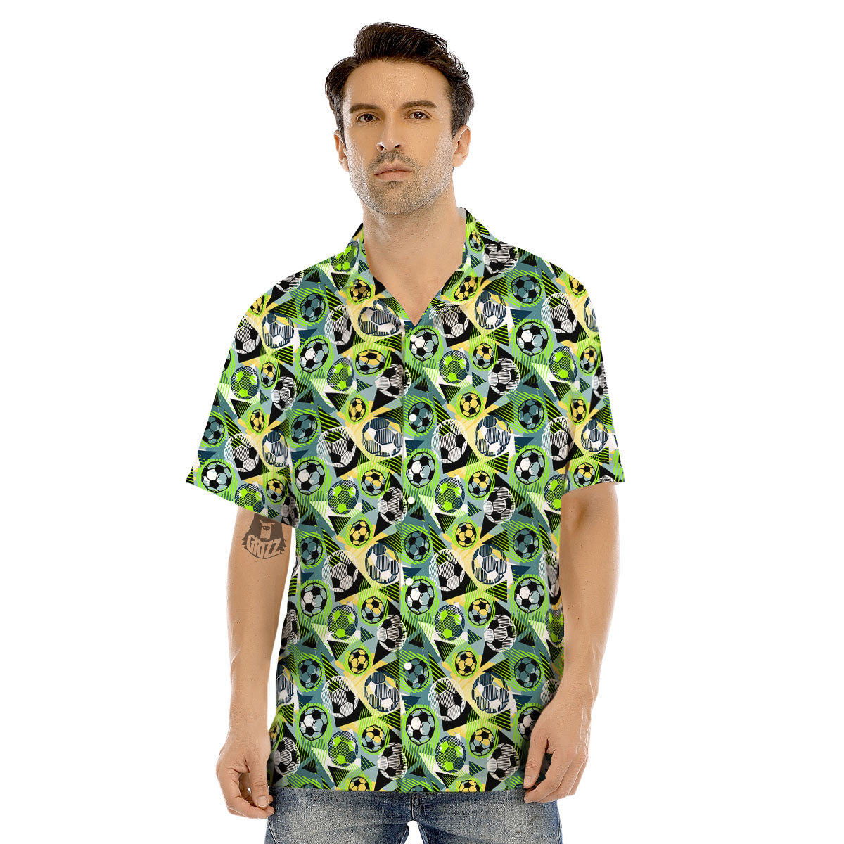 Soccer Ball Grunge Print Pattern Men's Hawaiian Shirt-grizzshop