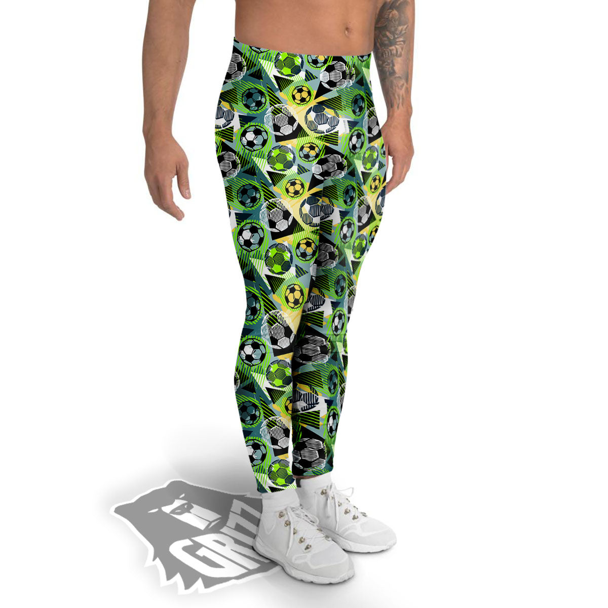 Soccer Ball Grunge Print Pattern Men's Leggings-grizzshop
