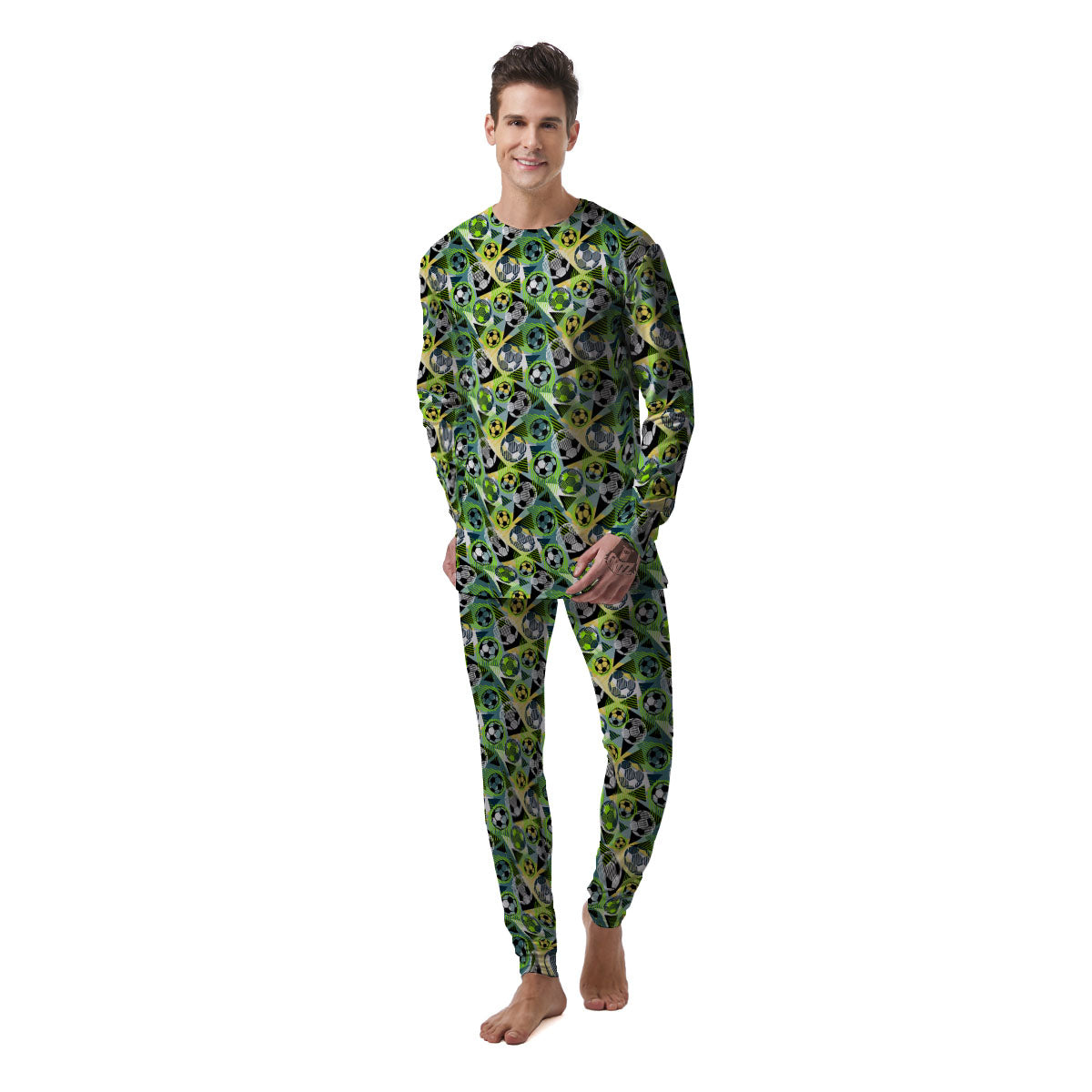 Soccer Ball Grunge Print Pattern Men's Pajamas-grizzshop