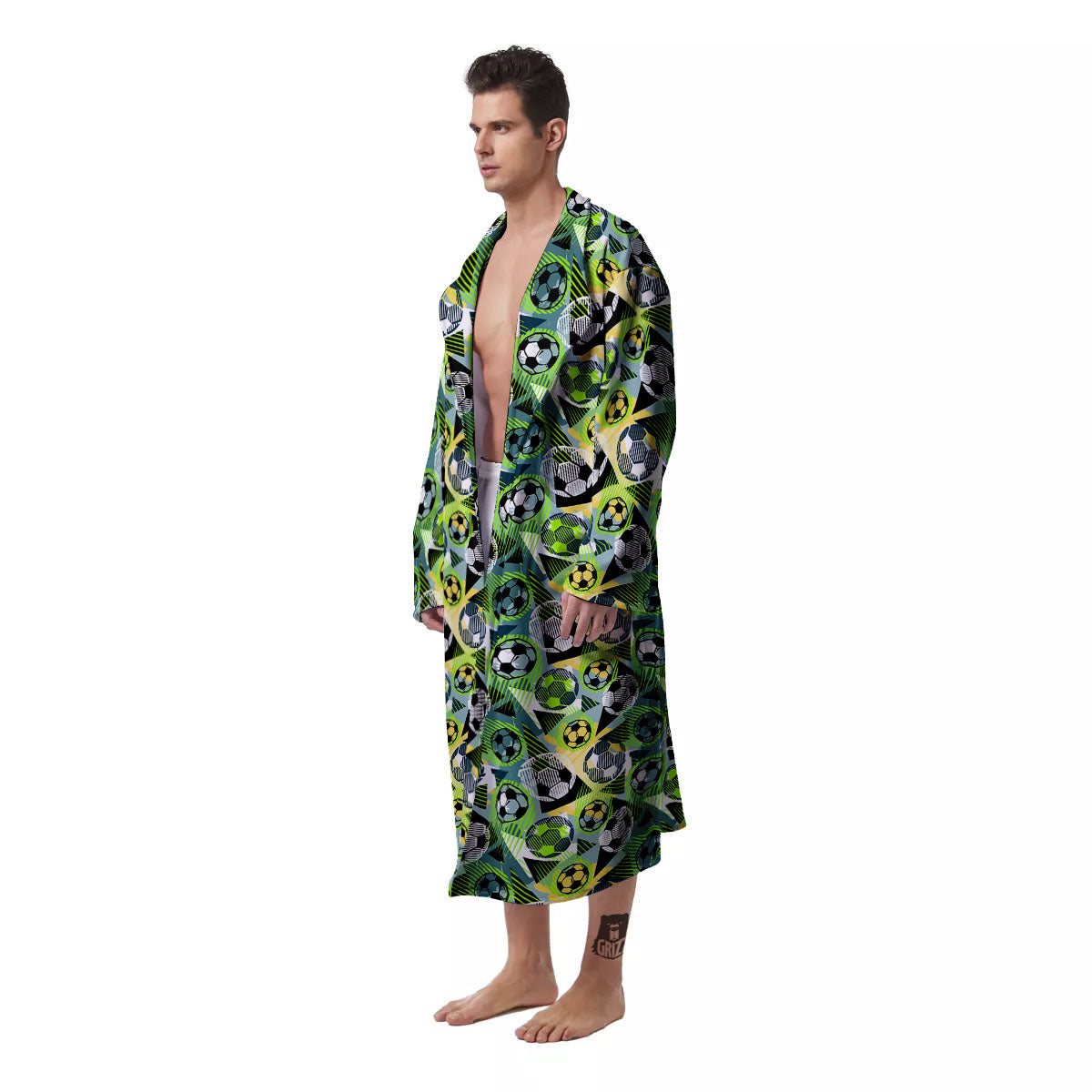 Soccer Ball Grunge Print Pattern Men's Robe-grizzshop