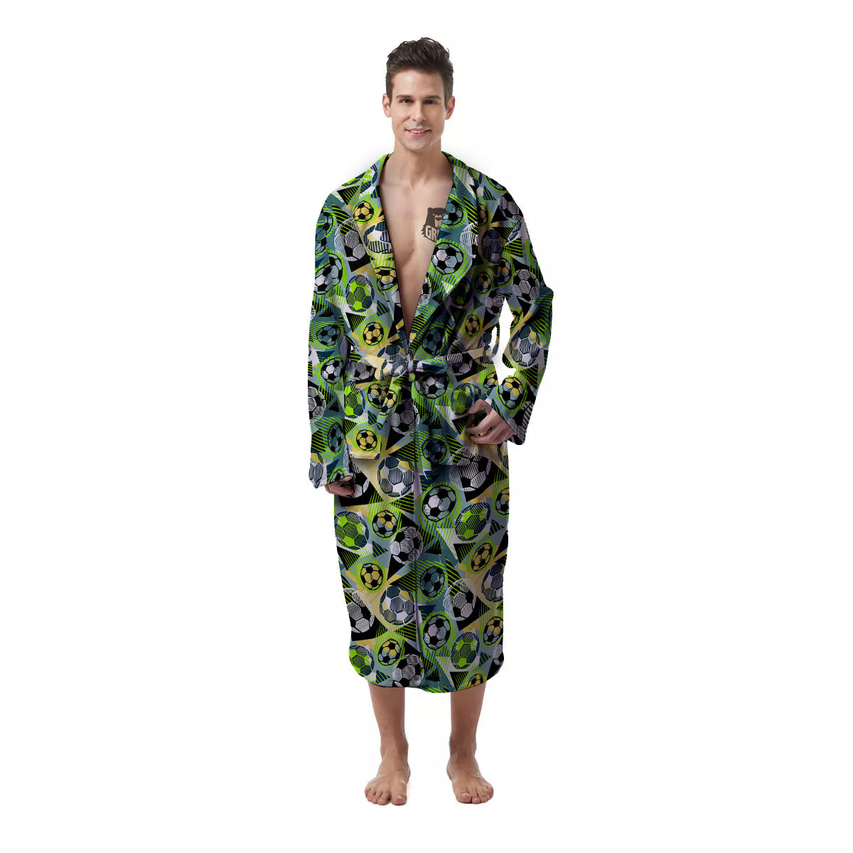 Soccer Ball Grunge Print Pattern Men's Robe-grizzshop