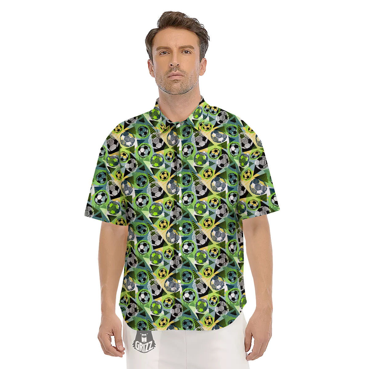 Soccer Ball Grunge Print Pattern Men's Short Sleeve Shirts-grizzshop