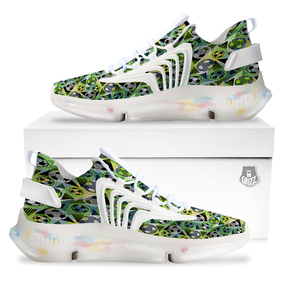 Soccer Ball Grunge Print Pattern White Gym Shoes-grizzshop