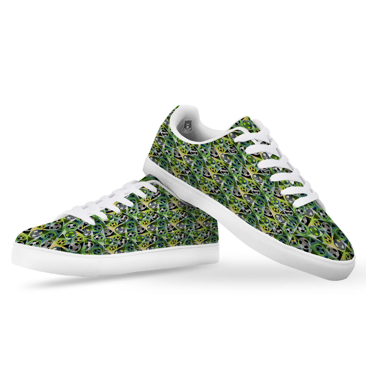 Soccer Ball Grunge Print Pattern White Low Top Sneakers-grizzshop