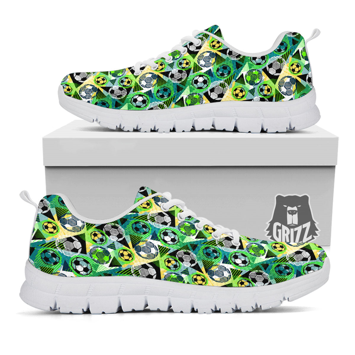 Soccer Ball Grunge Print Pattern White Sneaker-grizzshop