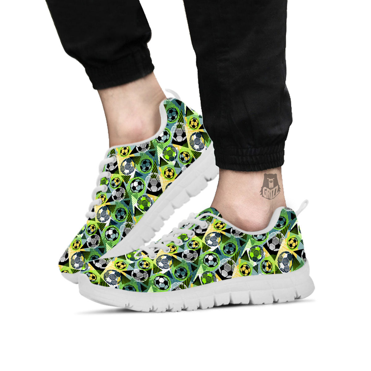 Soccer Ball Grunge Print Pattern White Sneaker-grizzshop