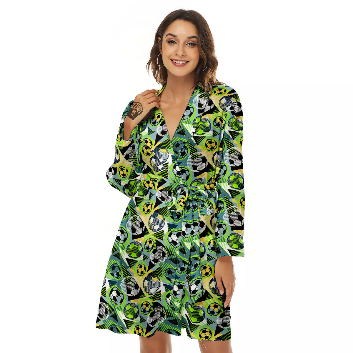 Soccer Ball Grunge Print Pattern Women's Robe-grizzshop