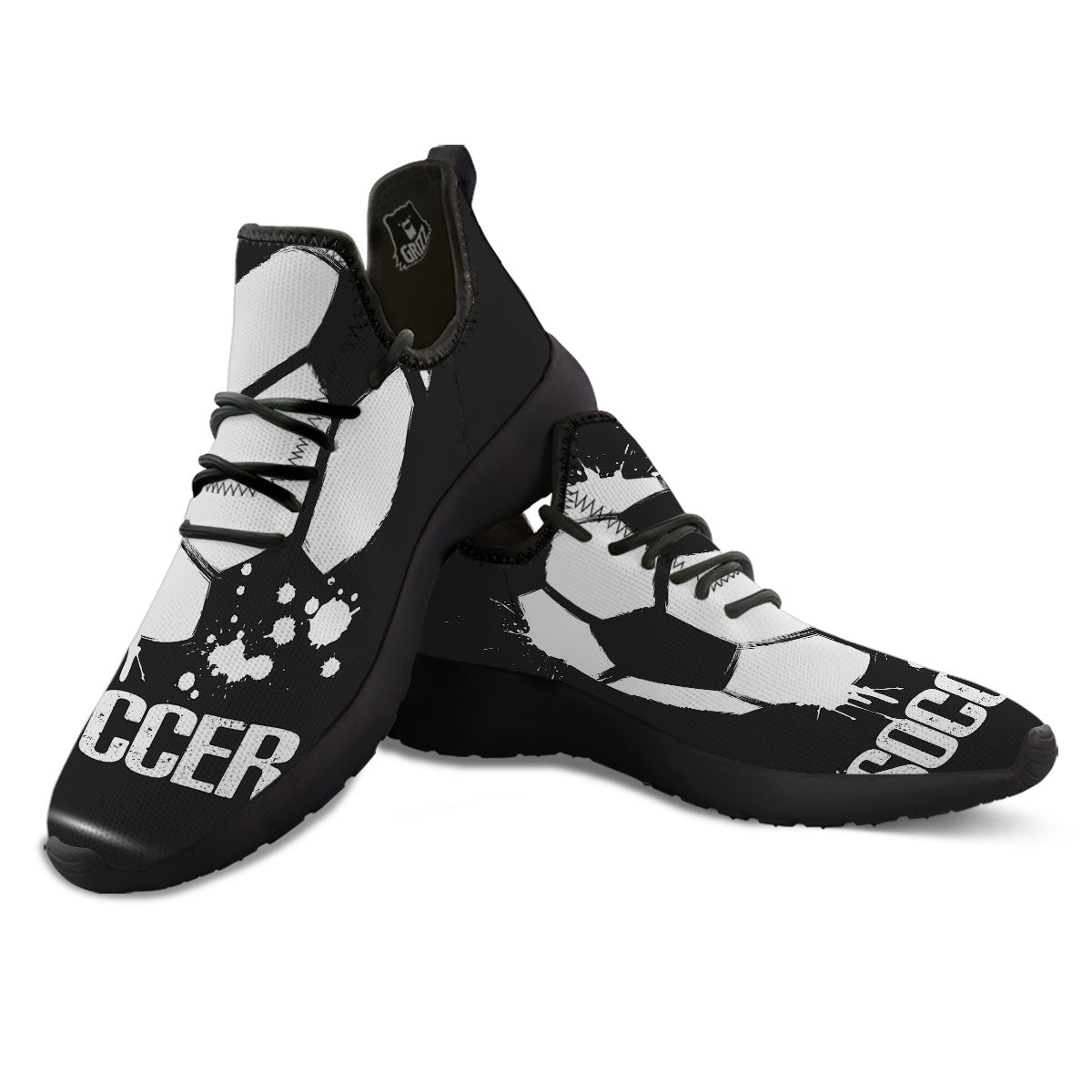 Soccer Ball White And Black Print Black Athletic Shoes-grizzshop