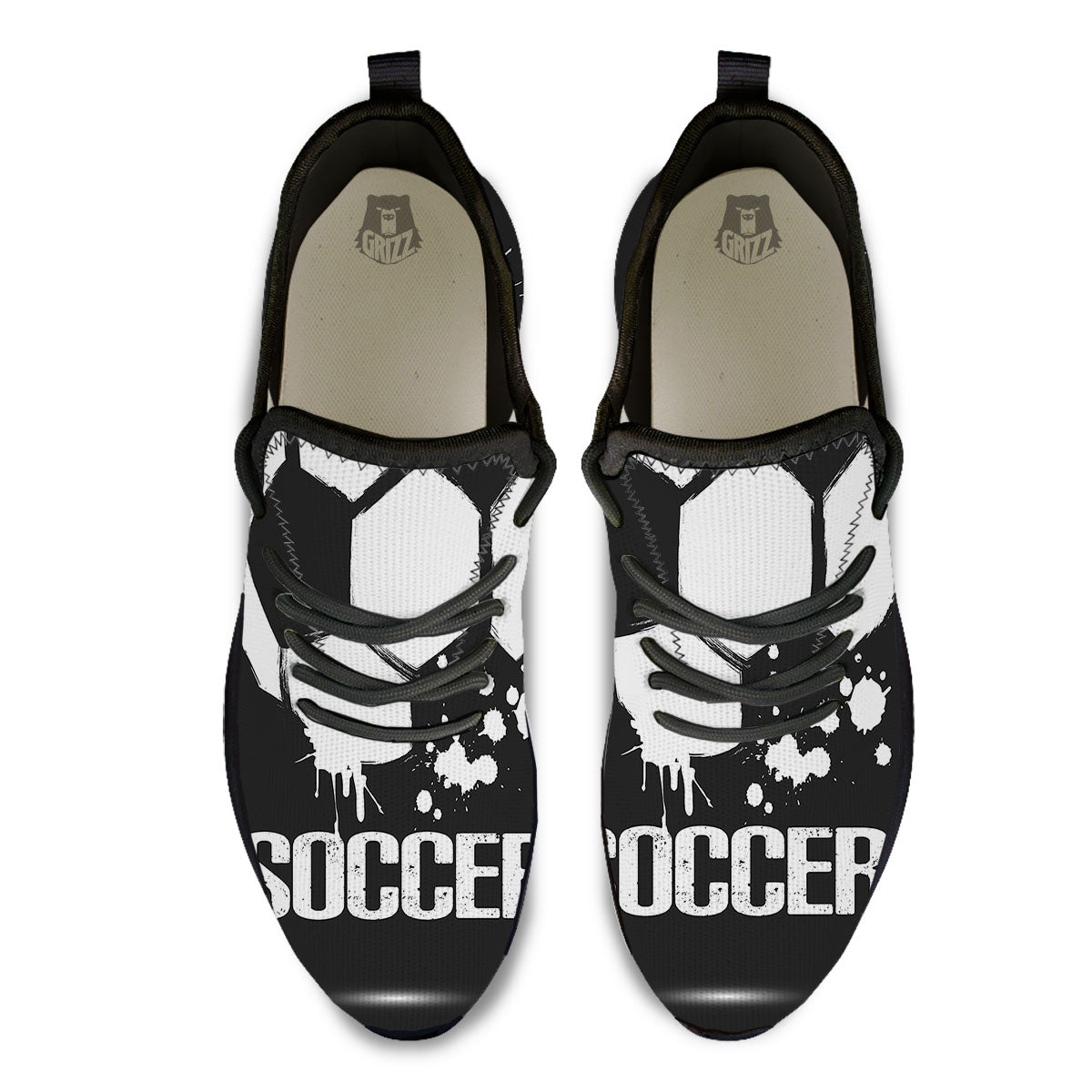 Soccer Ball White And Black Print Black Athletic Shoes-grizzshop