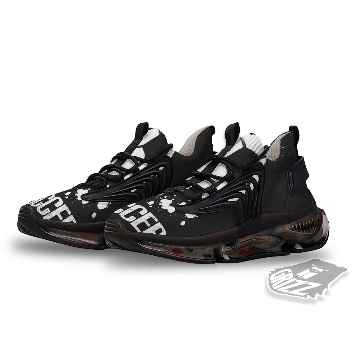 Soccer Ball White And Black Print Black Gym Shoes-grizzshop