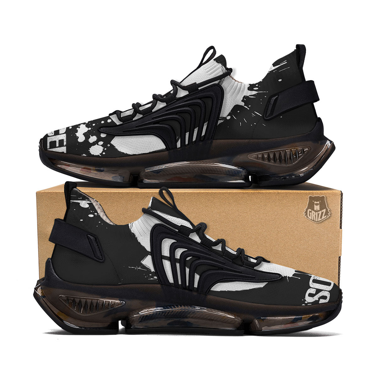 Soccer Ball White And Black Print Black Gym Shoes-grizzshop