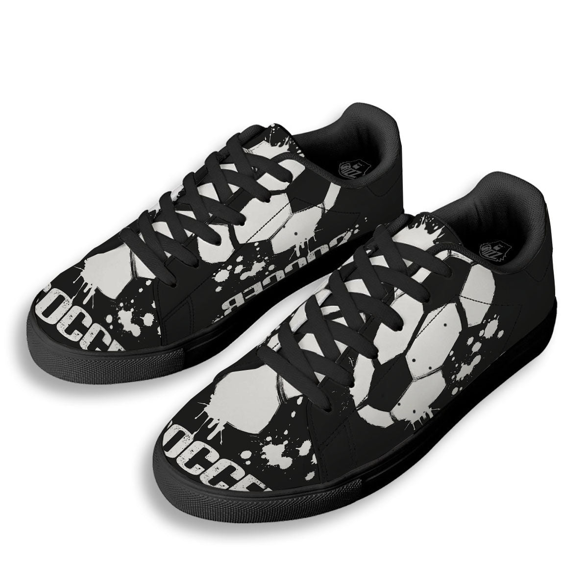 Soccer Ball White And Black Print Black Low Top Sneakers-grizzshop