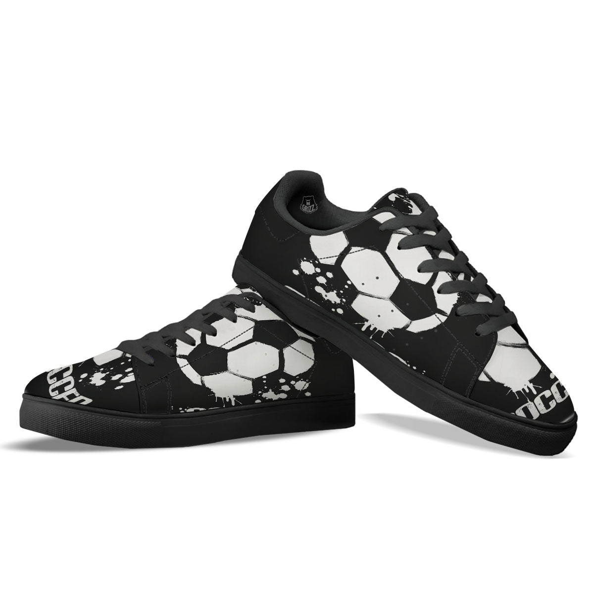 Soccer Ball White And Black Print Black Low Top Sneakers-grizzshop