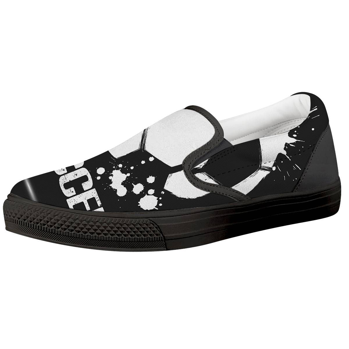 Soccer Ball White And Black Print Black Slip On Shoes-grizzshop
