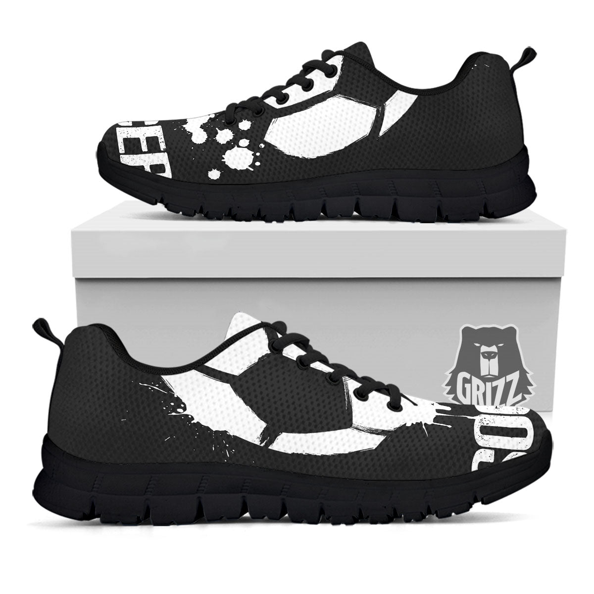 Soccer Ball White And Black Print Black Sneaker-grizzshop