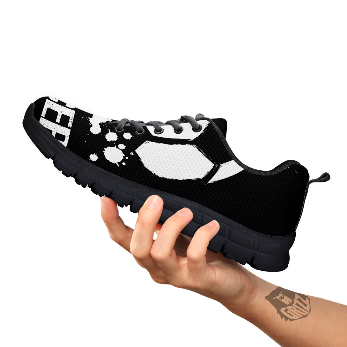Soccer Ball White And Black Print Black Sneaker-grizzshop