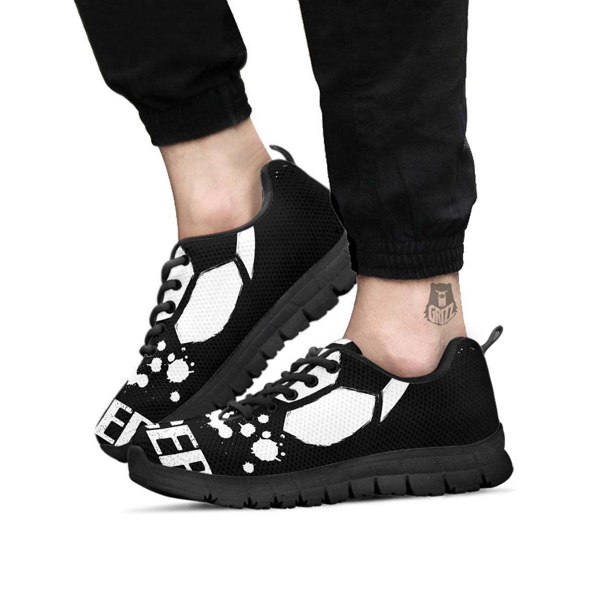 Soccer Ball White And Black Print Black Sneaker-grizzshop