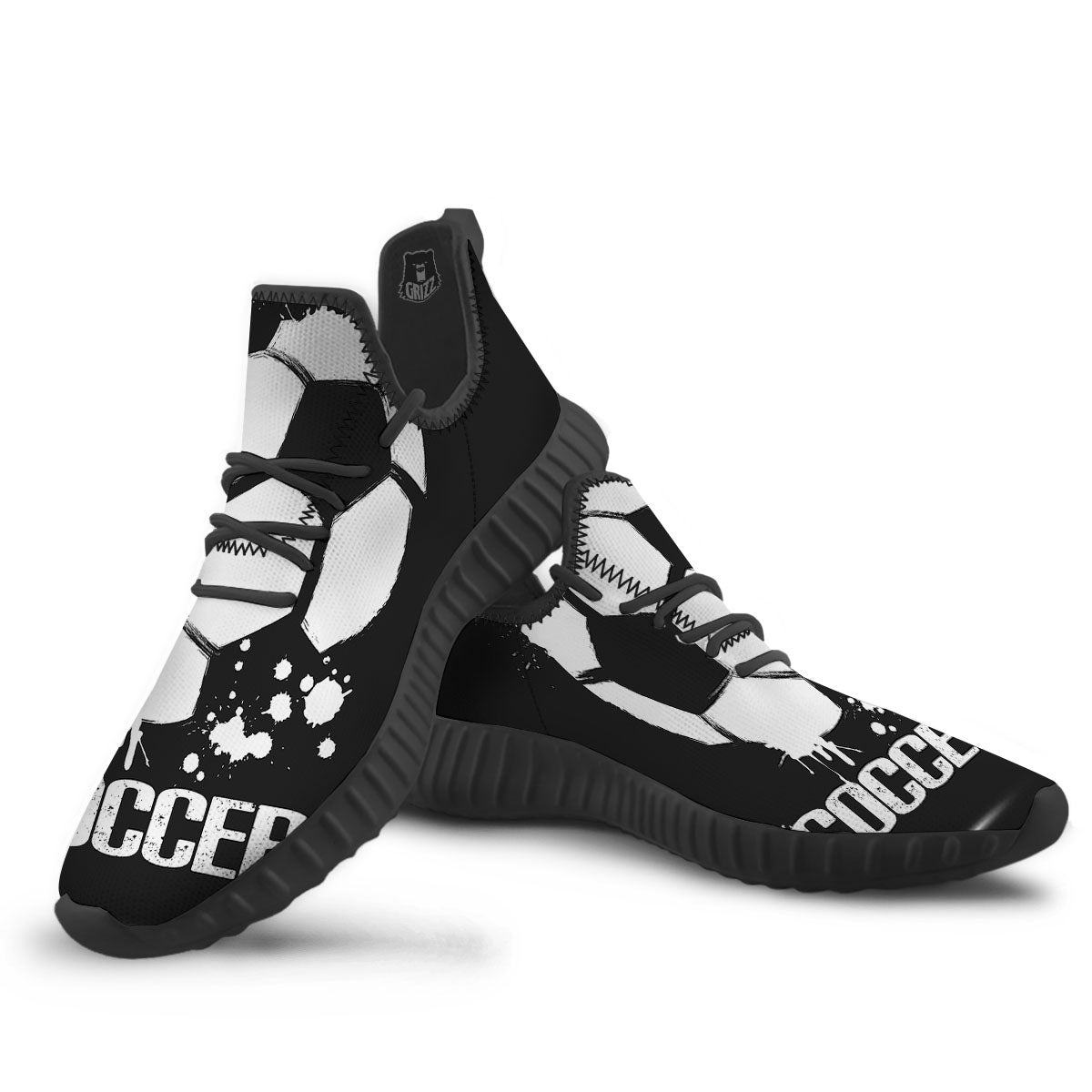 Soccer Ball White And Black Print Black Walking Shoes-grizzshop