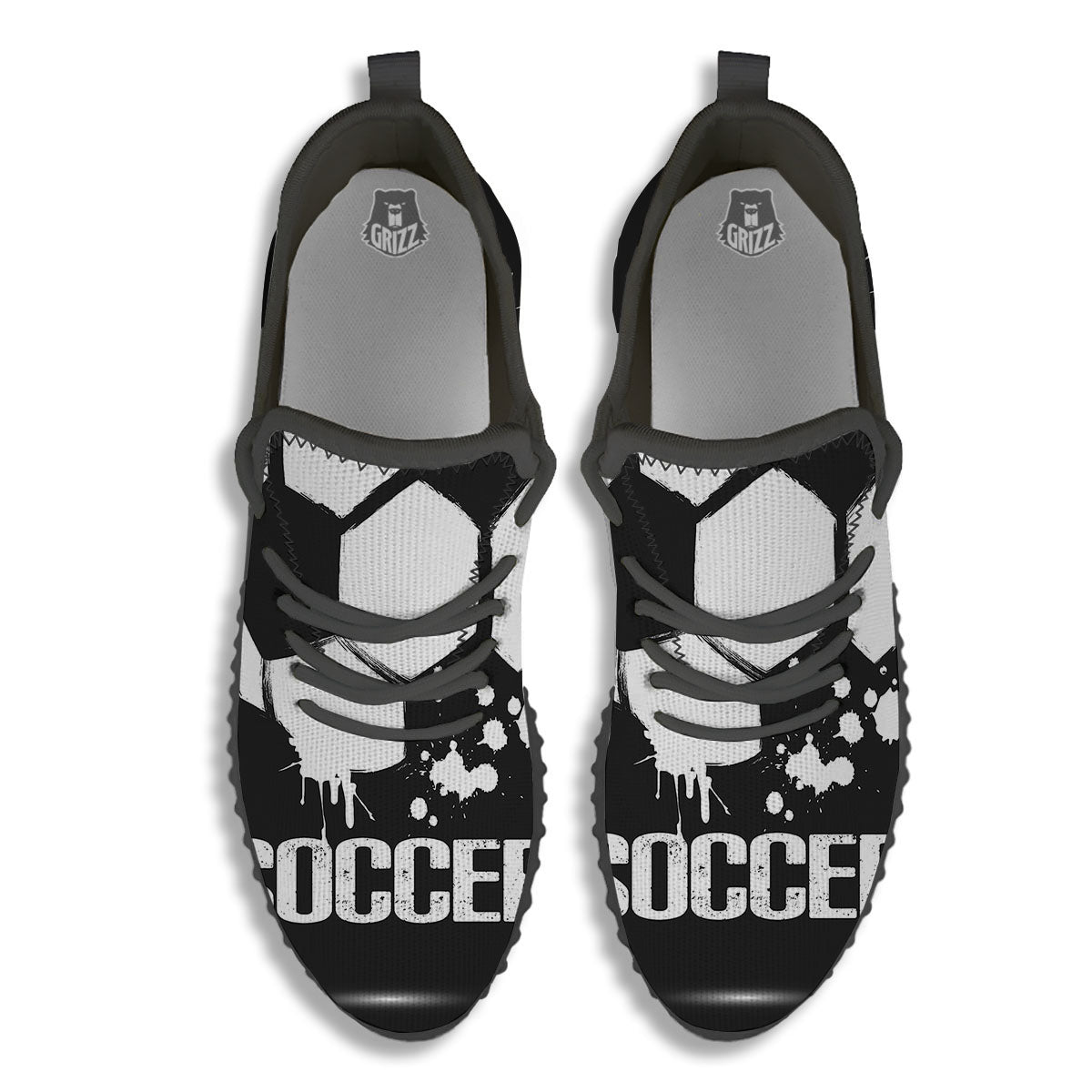 Soccer Ball White And Black Print Black Walking Shoes-grizzshop