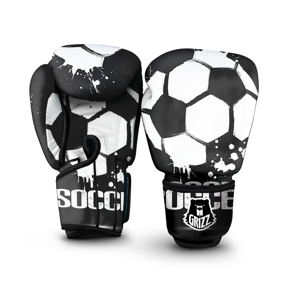 Soccer Ball White And Black Print Boxing Gloves-grizzshop