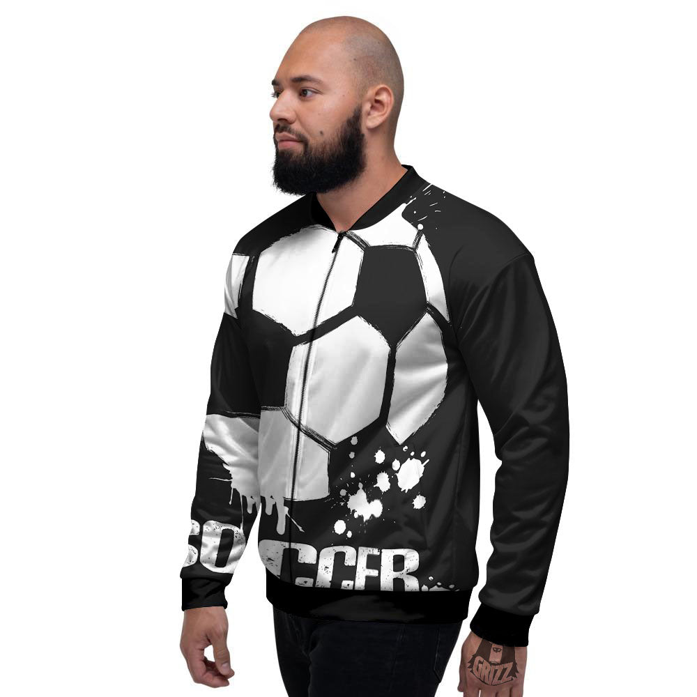 Soccer Ball White And Black Print Men's Bomber Jacket-grizzshop